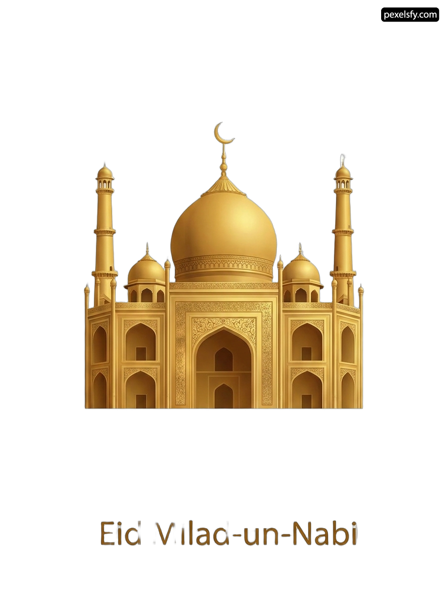 Picture of a golden building with a crescent on top png transparent background