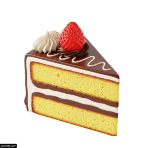 Piece of cake with a strawberry on top png transparent background