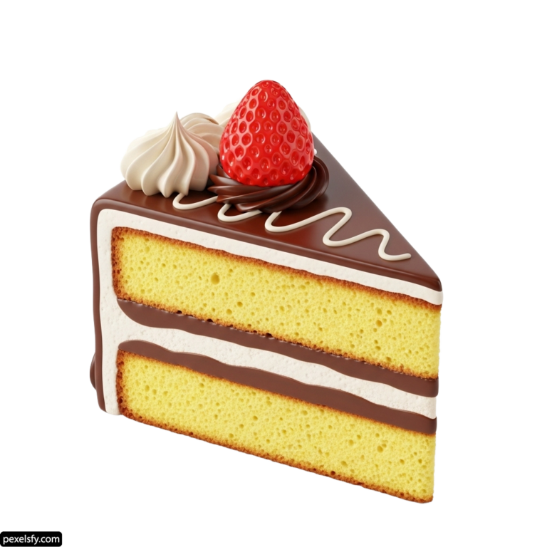 Piece of cake with a strawberry on top png transparent background