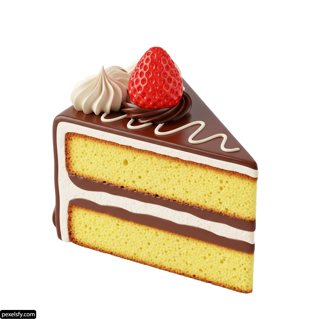 Piece of cake with a strawberry on top png transparent background