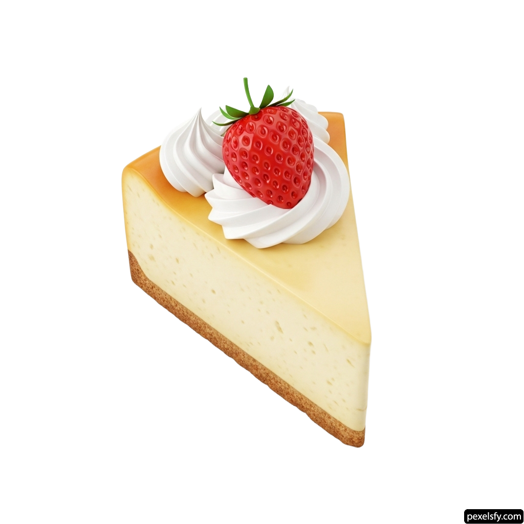 Piece of cheesecake with a strawberry on top png transparent background