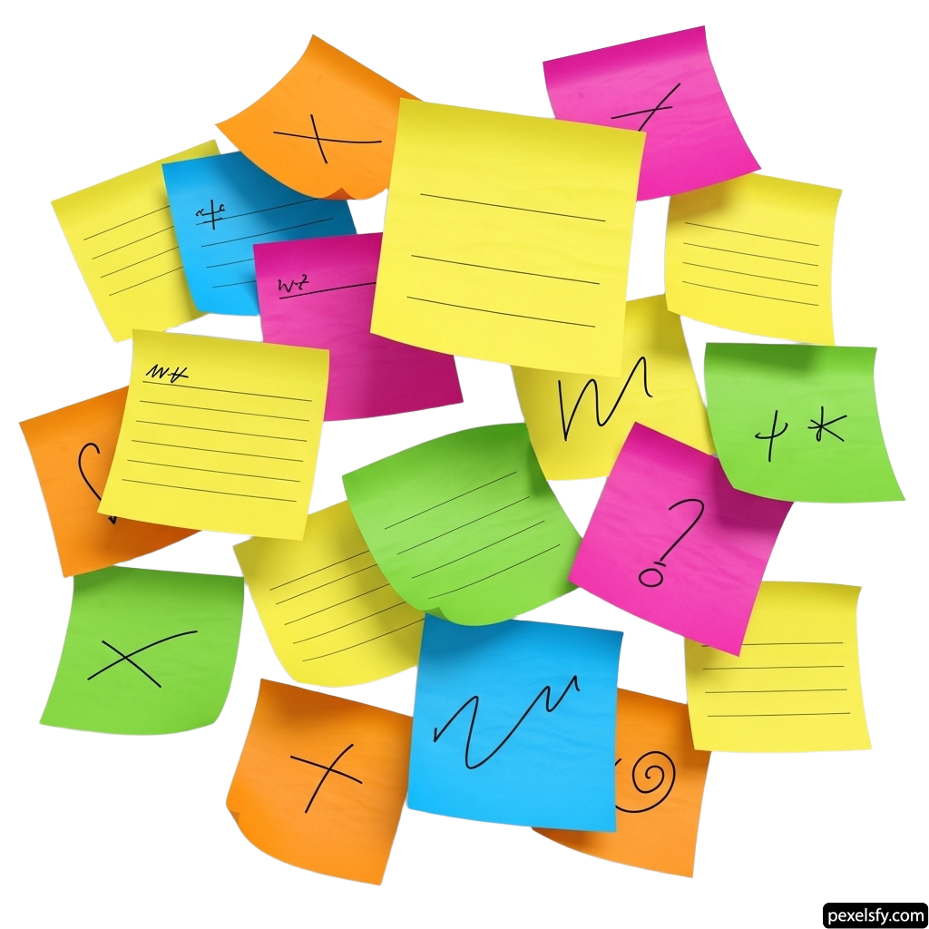 Pile of colorful sticky notes with question marks on them png transparent background