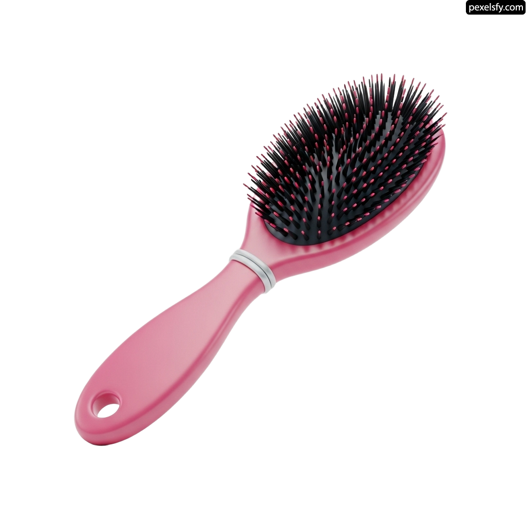 Pink hair brush on a white background png transparent background