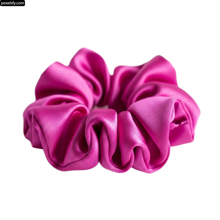 Pink scrunchy hair tie on a white background png transparent background