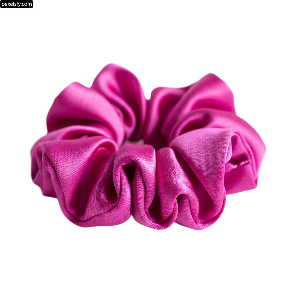 Pink scrunchy hair tie on a white background png transparent background