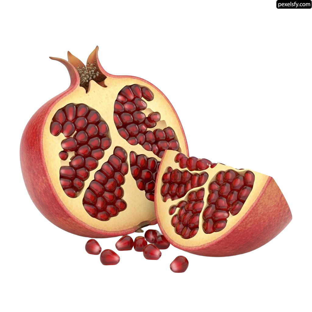 Pomegranate cut in half on a white background png transparent background