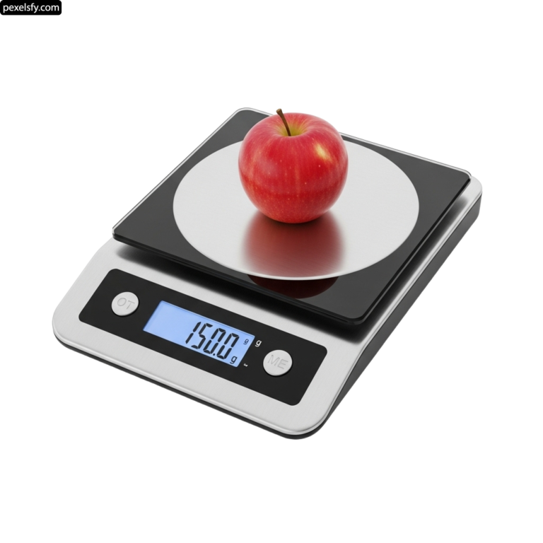 Red apple sitting on top of a kitchen scale png transparent background