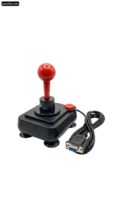 Red joystick with a cable connected to it png transparent background