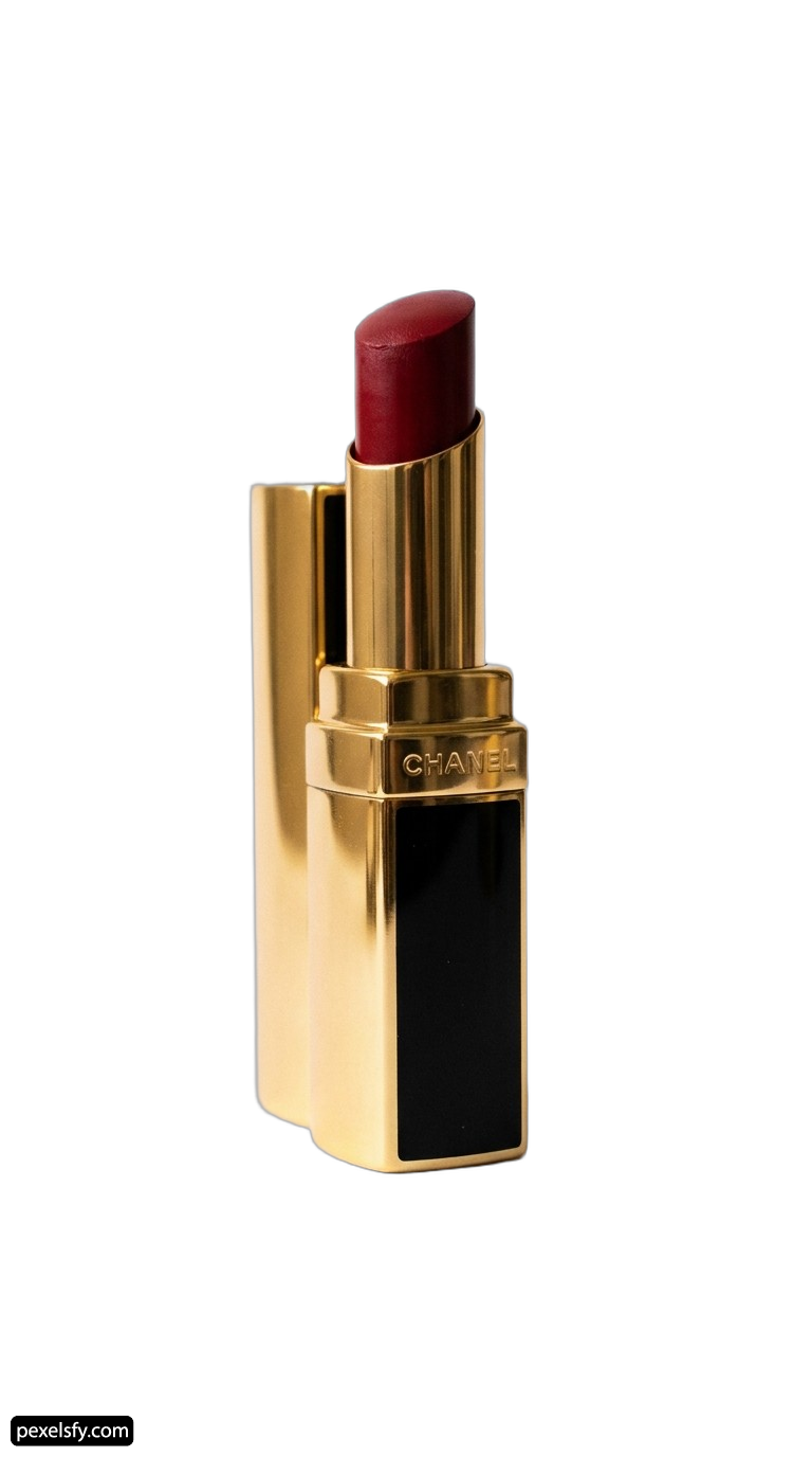 Red lipstick with a gold cap on a white background png transparent background