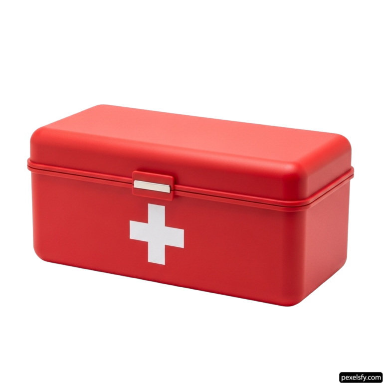 Red metal box with a white cross on it png transparent background