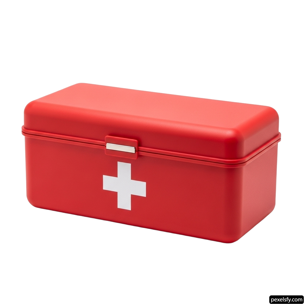 Red metal box with a white cross on it png transparent background