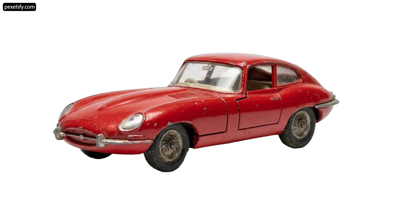 Red toy car on a white background png transparent background