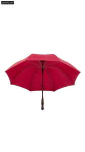 Red umbrella with a wooden handle on a white background png transparent background