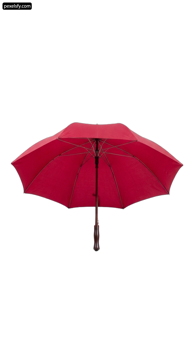 Red umbrella with a wooden handle on a white background png transparent background