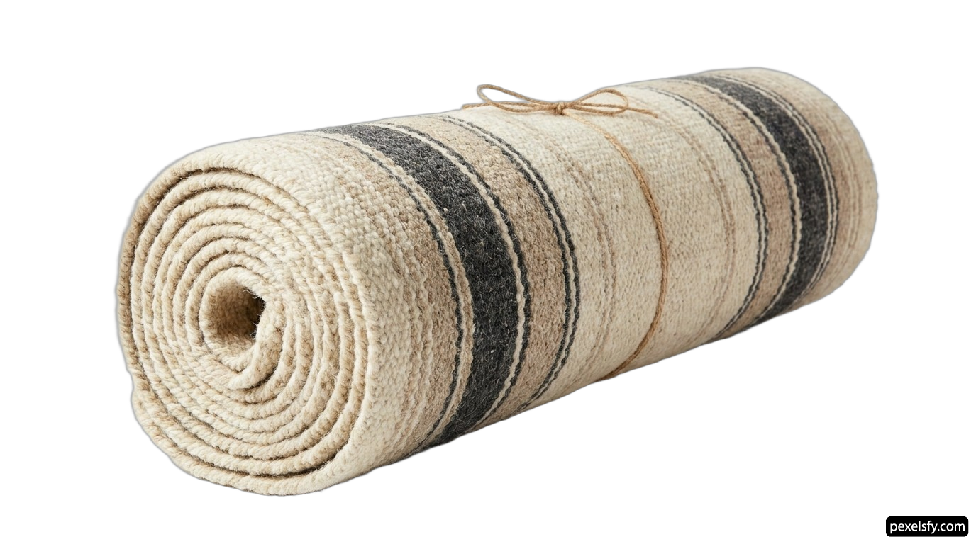 Roll of black and white striped fabric on a white background png transparent background