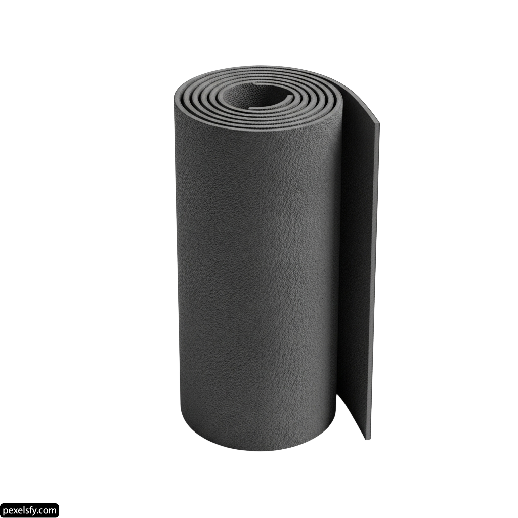 Roll of black yoga mat on a white background png transparent background