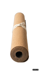 Rolled up yoga mat with a white ribbon tied around it png transparent background