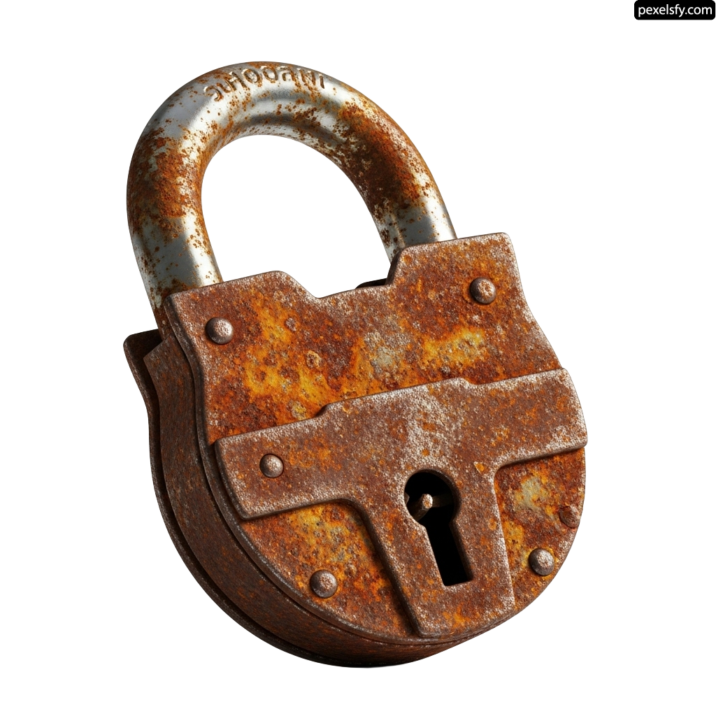 Rusty padlock on a white background png transparent background