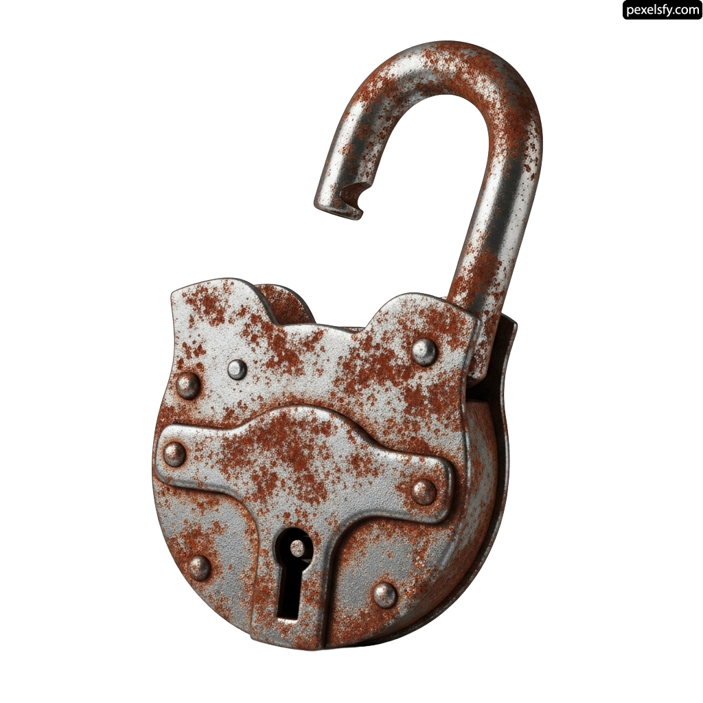 Rusty padlock on a white background png transparent background