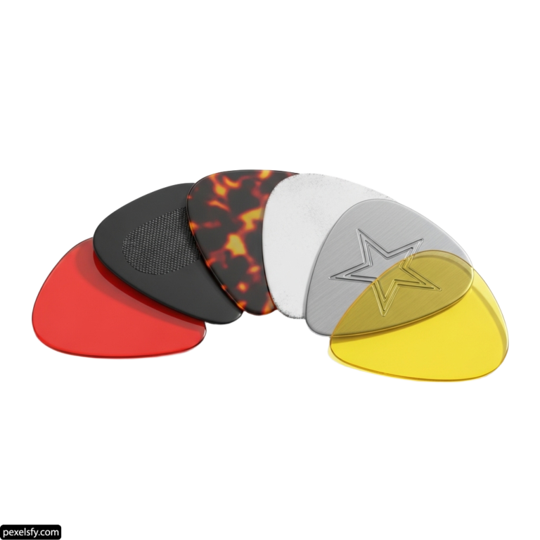 Set of four guitar picks with different colors png transparent background