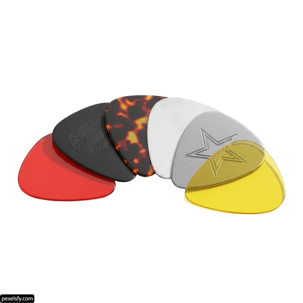 Set of four guitar picks with different colors png transparent background