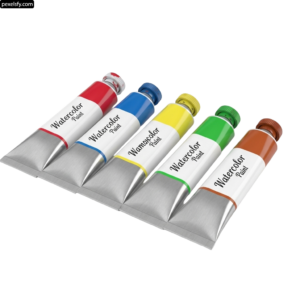 Set of four tubes of watercolor paint on a white background png transparent background