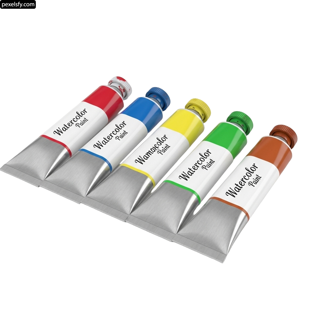 Set of four tubes of watercolor paint on a white background png transparent background