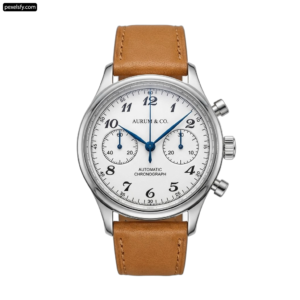 Silver and brown watch with a white face png transparent background