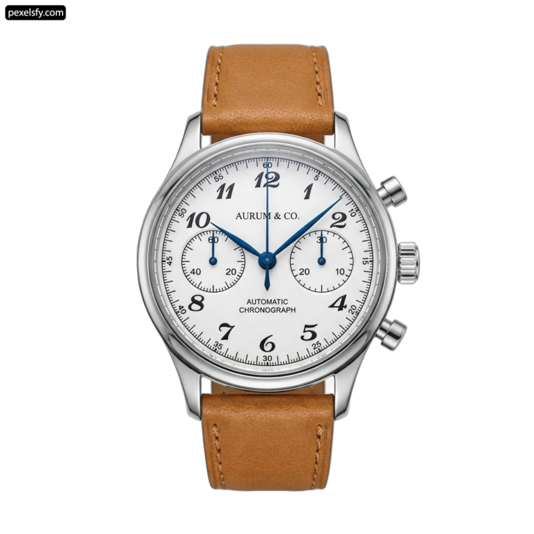 Silver and brown watch with a white face png transparent background