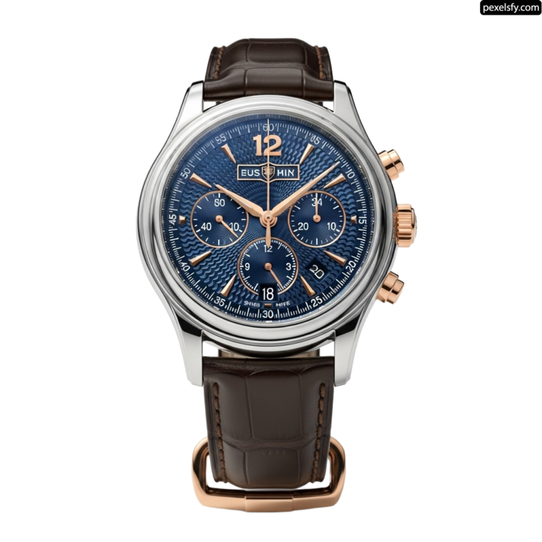 Silver and rose gold watch with a blue dial png transparent background