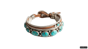 Silver and turquoise bracelet on a white background png transparent background