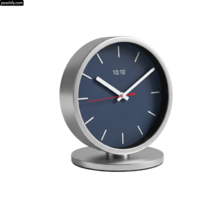 Silver clock with a blue face on a white background png transparent background