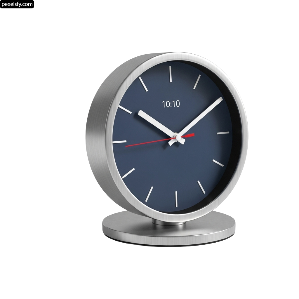 Silver clock with a blue face on a white background png transparent background