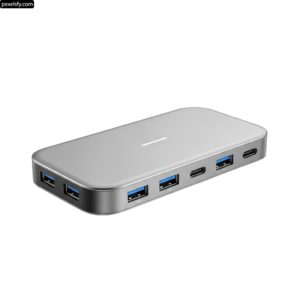 Silver power bank with four usb ports on it png transparent background