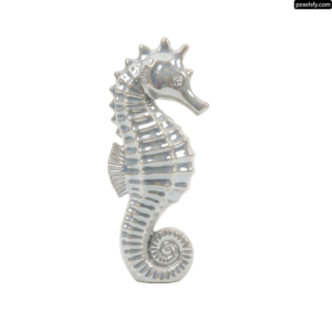 Silver seahorse figurine on a white background png transparent background