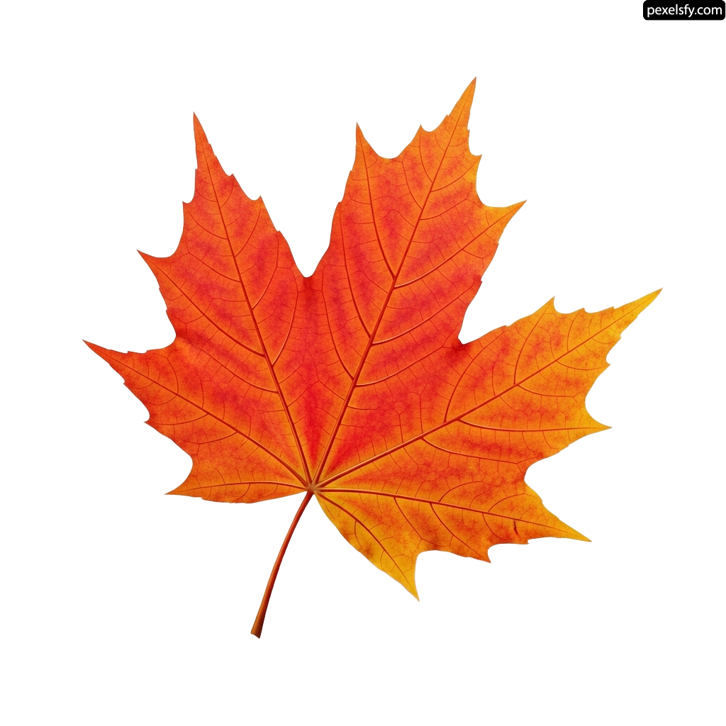Single orange maple leaf on a white background png transparent background