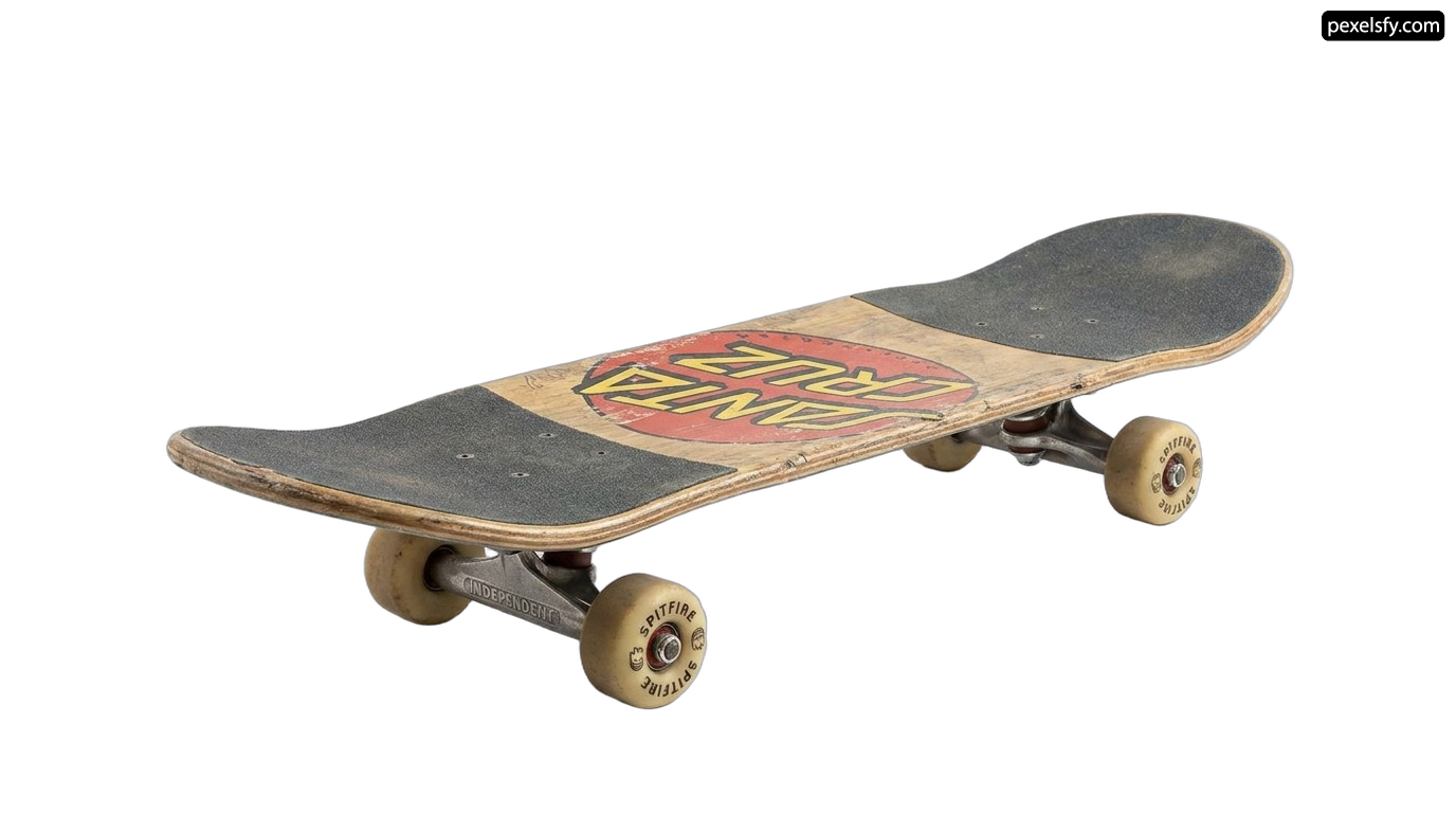 Skateboard with a logo on it on a white background png transparent background