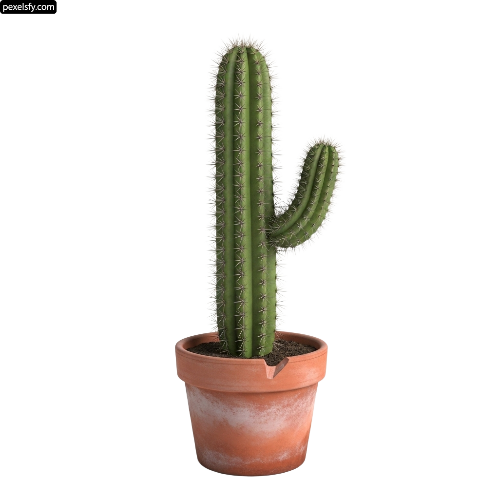 Small cactus in a pot on a white background png transparent background