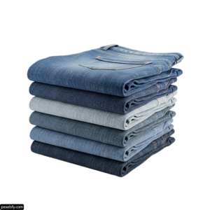 Stack of blue jeans on a white background png transparent background