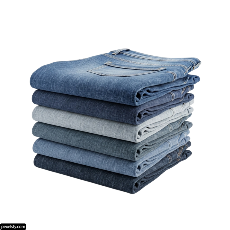 Stack of blue jeans on a white background png transparent background