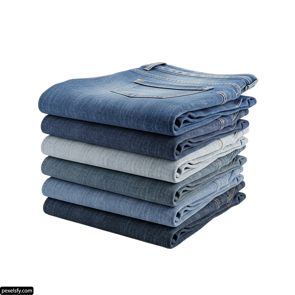 Stack of blue jeans on a white background png transparent background