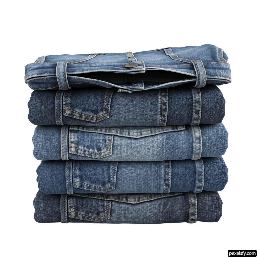 Stack of blue jeans on a white background png transparent background