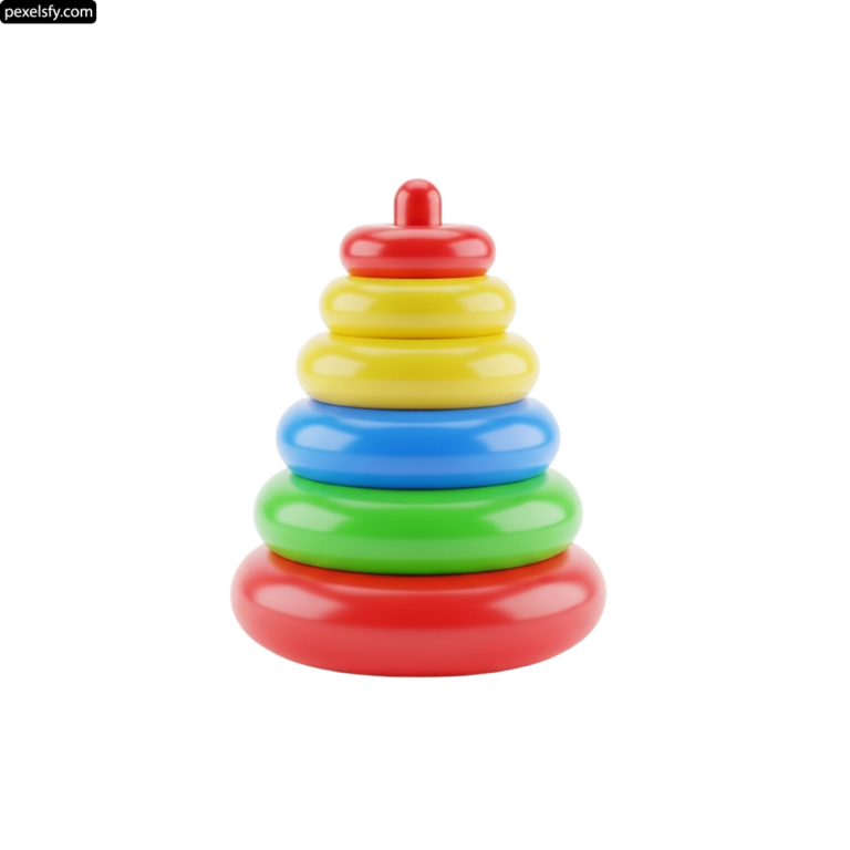 Stack of colorful wooden toys on a white background png transparent background