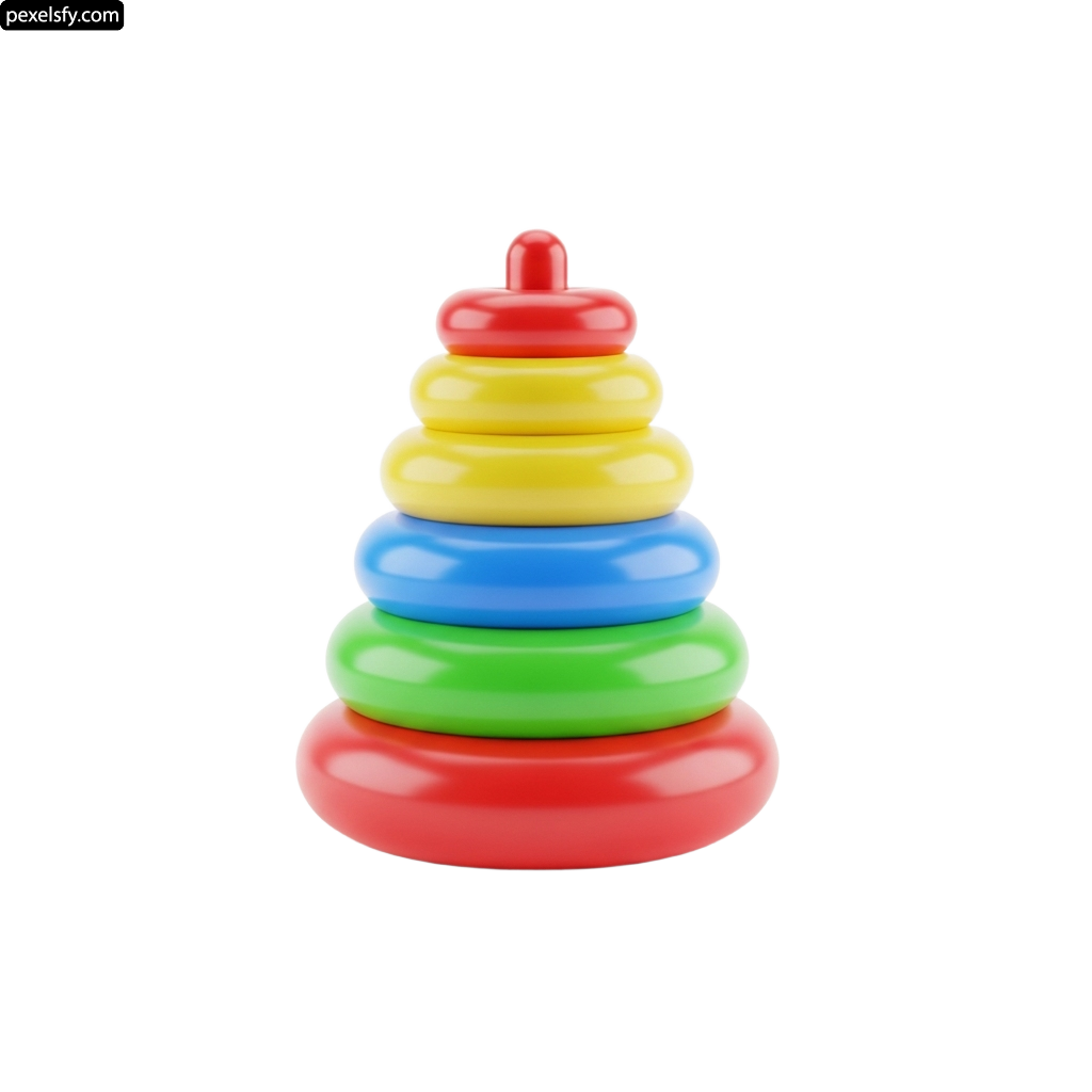 Stack of colorful wooden toys on a white background png transparent background