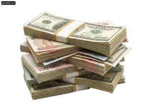 Stack of hundred dollar bills on a white background png transparent background