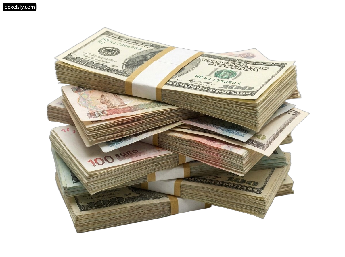 Stack of hundred dollar bills on a white background png transparent background