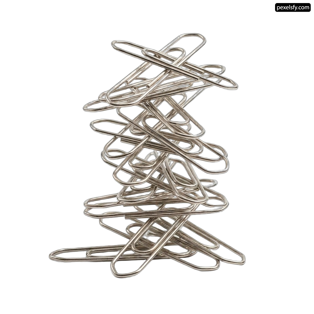 Stack of paper clips on a white background png transparent background