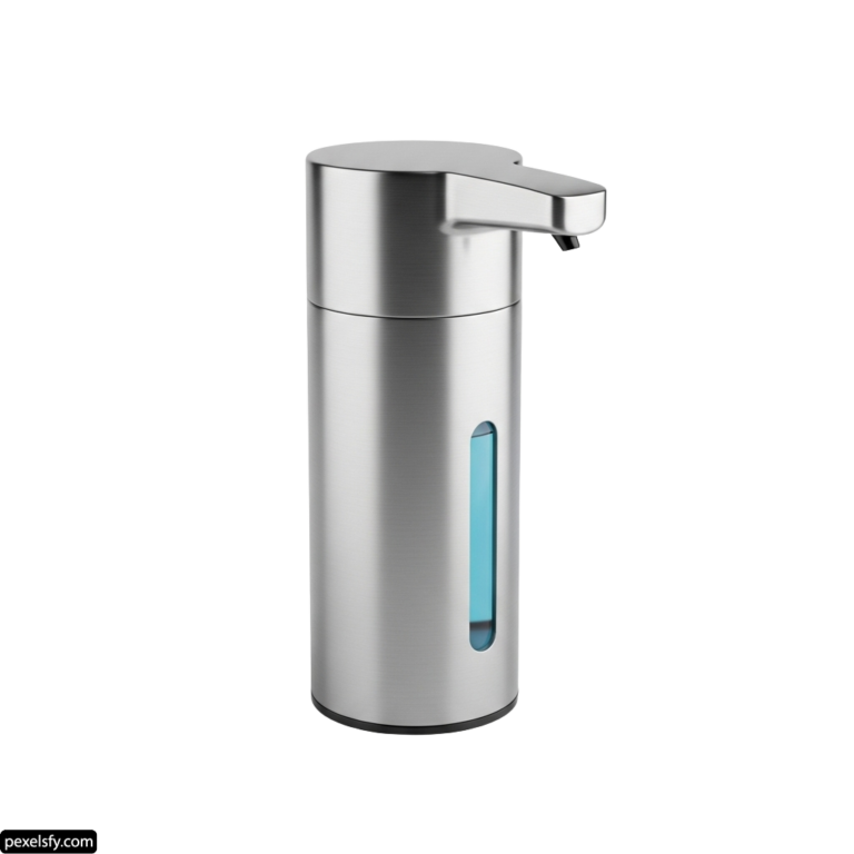 Stainless steel soap dispenser on a white background png transparent background