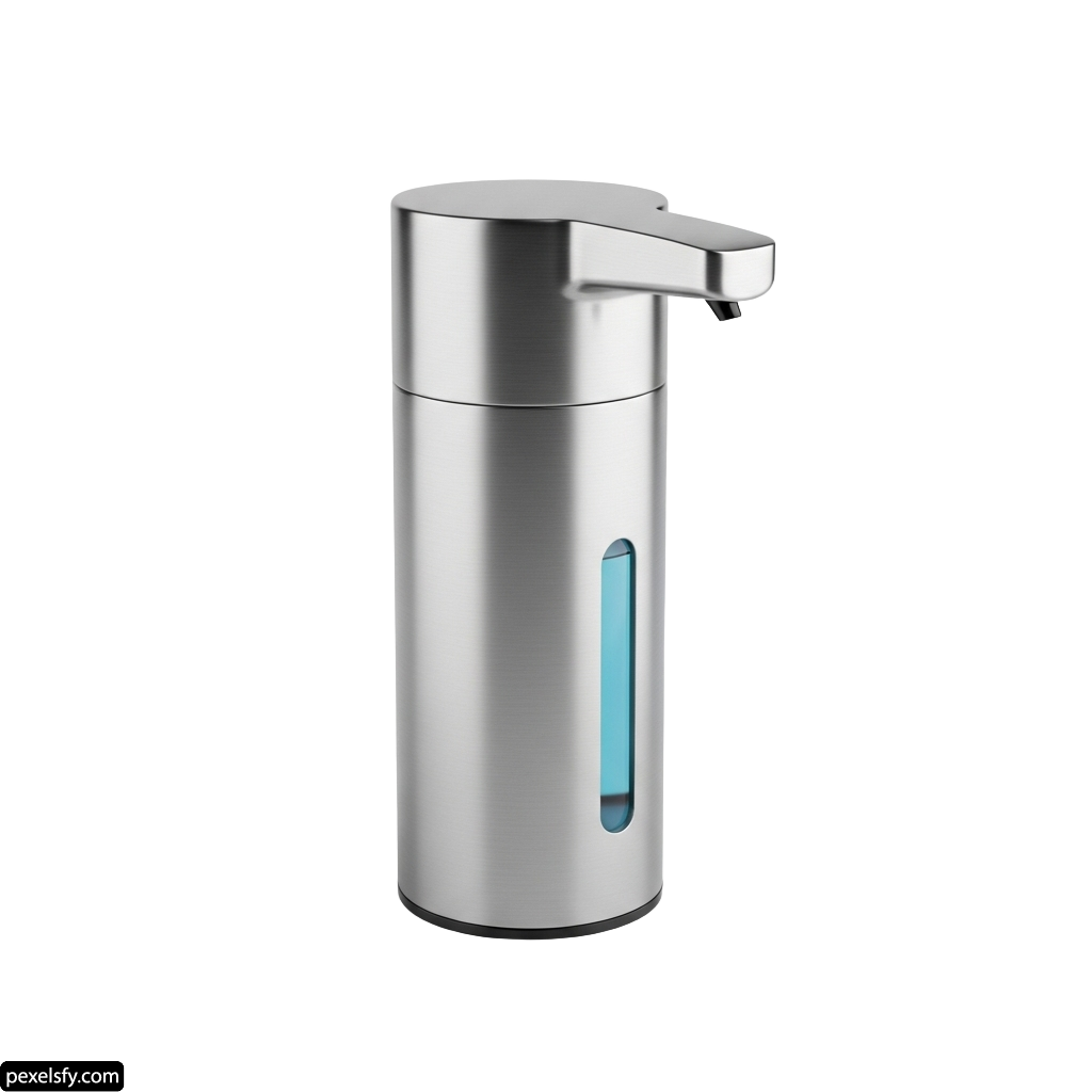 Stainless steel soap dispenser on a white background png transparent background