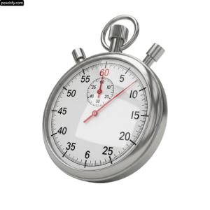 Stopwatch with a white face and red hands png transparent background
